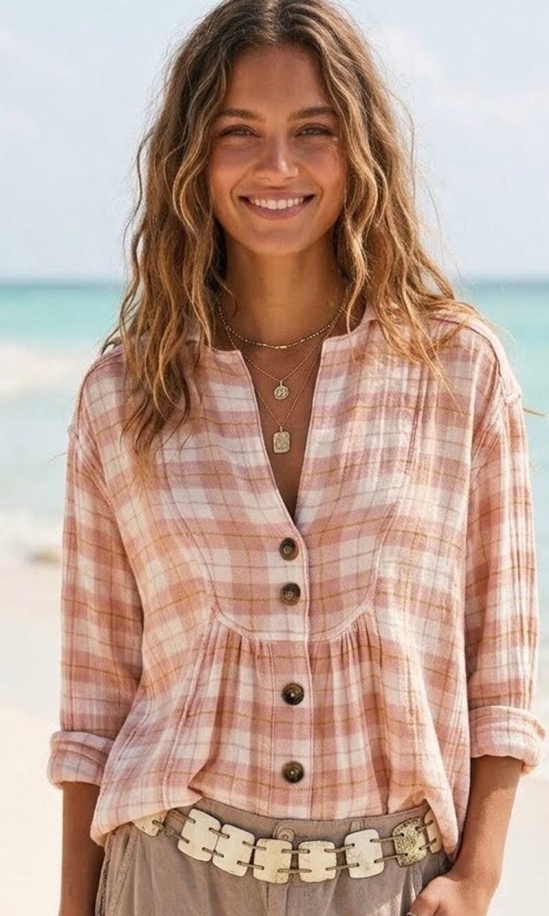 Free People Small All About The Feels Rose Plaid Buttondown Shirt